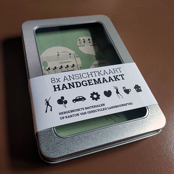 8x Ansichtkaart in Blik – Handgemaakt