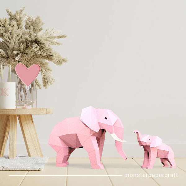 Elephant Mama & Baby – Pink