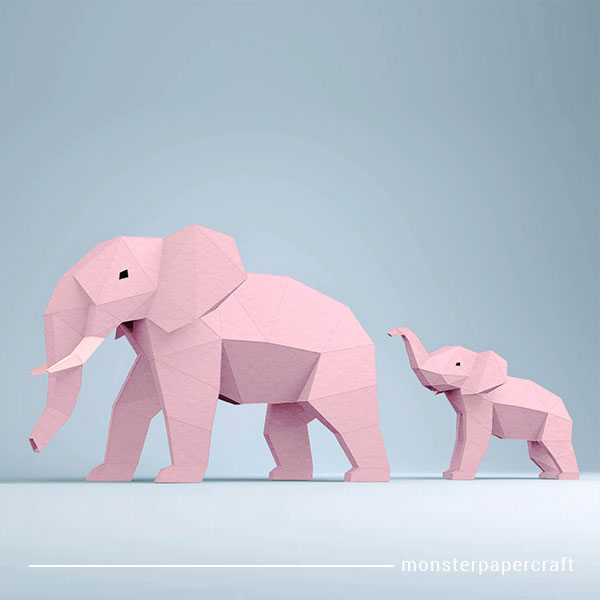 Elephant Mama & Baby – Pink